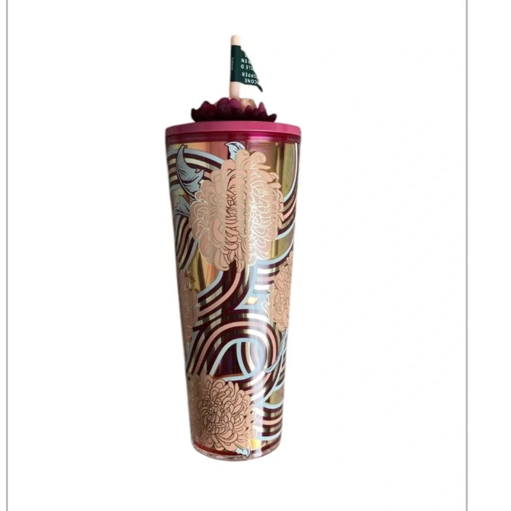 STARBUCKS  Holiday 2025 Flower Straw Charm 24 Oz Cold Cup Tumbler
